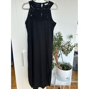 LOFT Women's Black Crochet Halter Neck Sleeveless Stretch Midi Dress,Size S,NWOT
